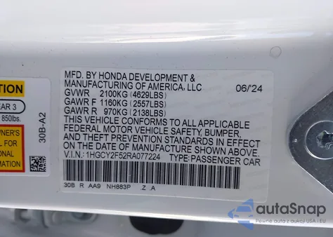 2024 Honda Accord Hybrid Sport from USA, damaged, VIN 1HGCY2F52RA077224